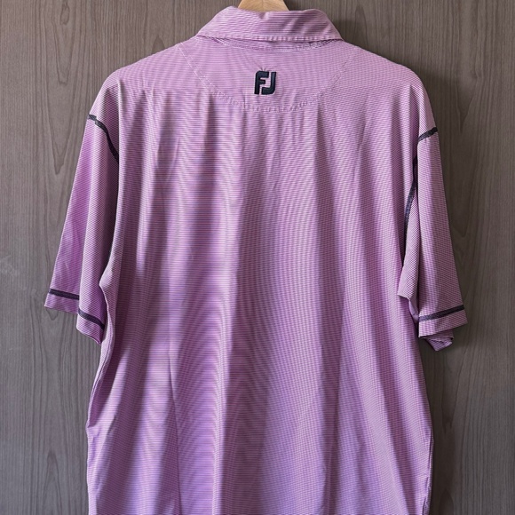 FJ Footjoy Golf Polo Shirt Mens LARGE Purple White Striped Short Sleeve - Picture 2 of 5
